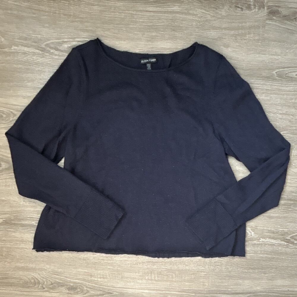 Up-cycled Eileen Fisher Wool Knit Round Neck Pullover Sweater Long Sleeve Blue L